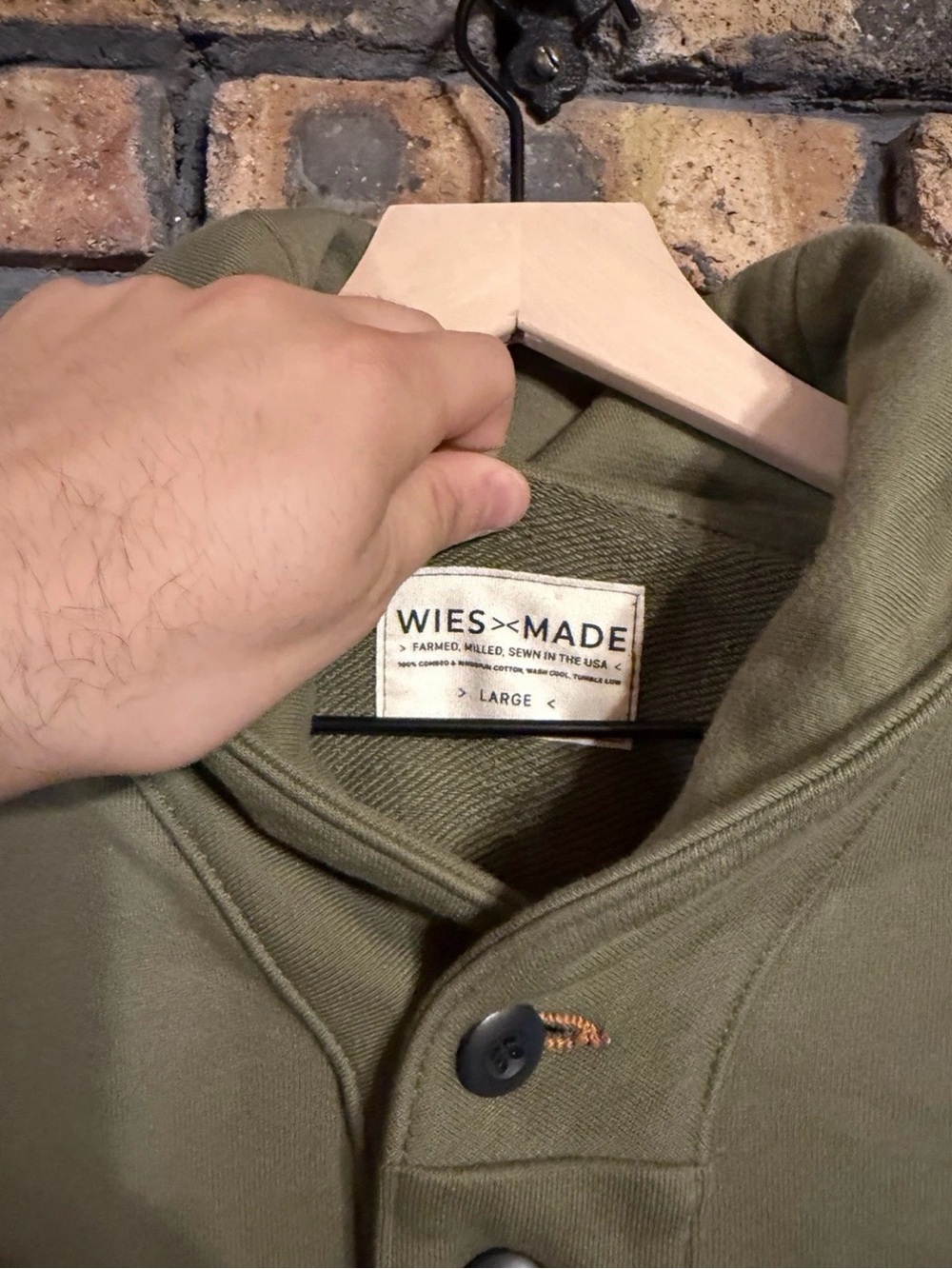 Wies-Made Mens Shawl Collar Sweatshirt Natural Cotton Made in USA Size Large - Picture 2 of 7